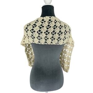 Small handmade- knit cream neck scarf- in tractor design boho western - OS